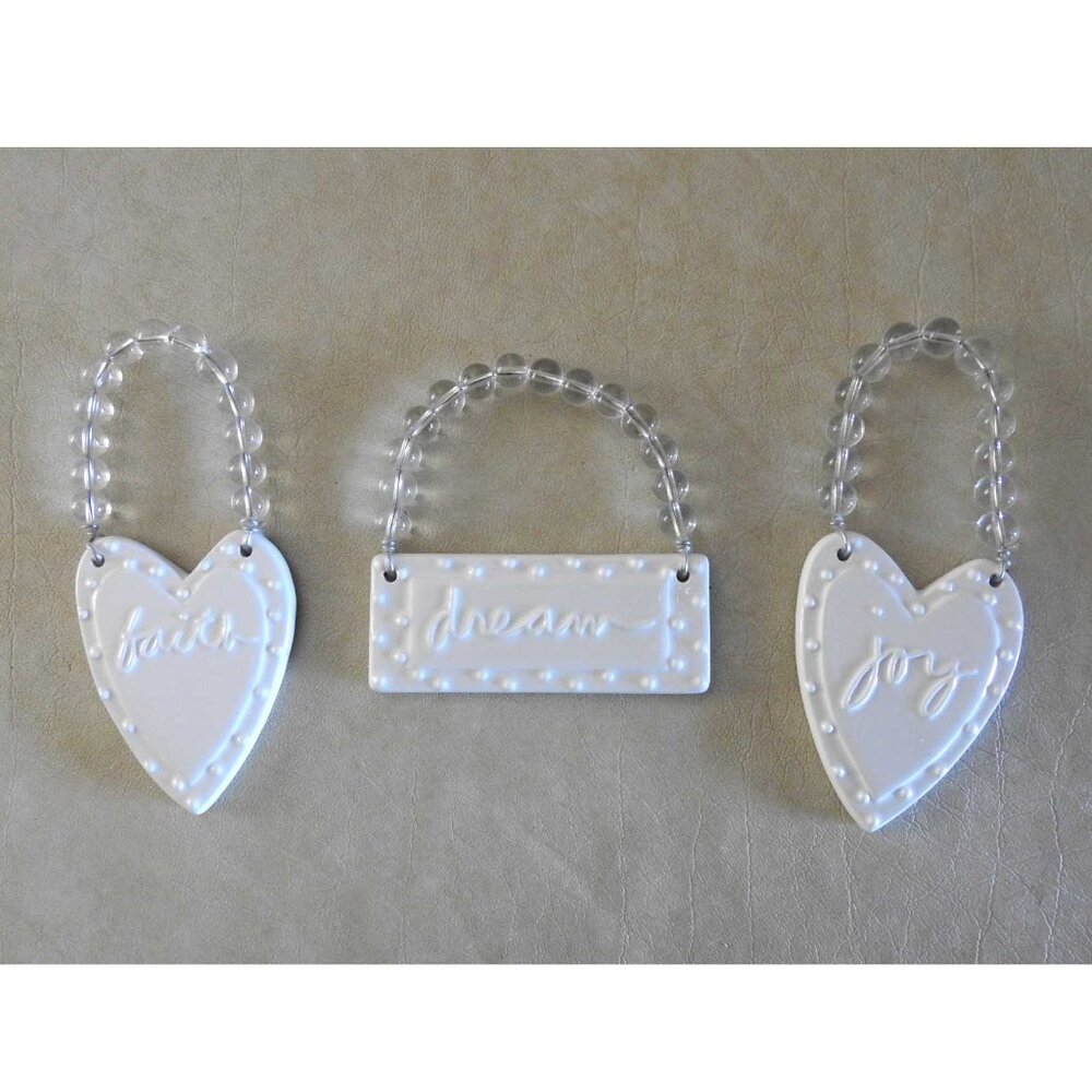 Ceramic Ornaments Faith Joy Dream by Sandra Magsamen Department 56 Heart Shaped